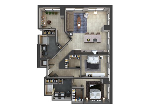 Floor plan for 3 beds, 2 baths, 1385 sqft